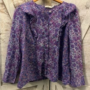 Vineyard Vines Purple Floral Ruffle Blouse
